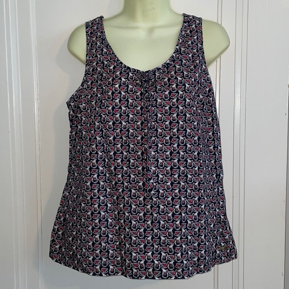 Vtg‎ Tommy Hilfiger navy blue, white & red cotton tank top pitcher & cup print